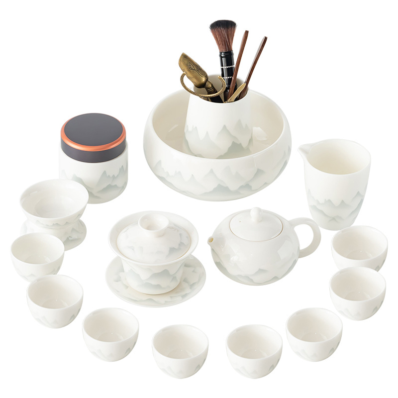 Jade-white porcelain ink-wash Chinese-style gongfu tea set - Image 3