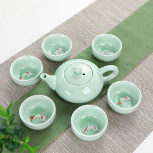 Dehua Celadon Gongfu Tea Set with Carp-Shaped Cup Ceramic Tea Set