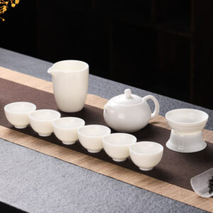 White Porcelain Tea Set with Lamb's Fat Jade Finish