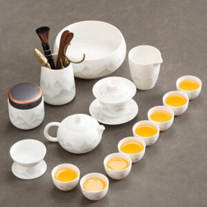 Jade-white porcelain ink-wash Chinese-style gongfu tea set